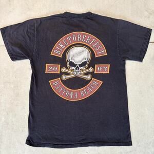 Y2K 2003 Daytona Beach Bikefest Skull & Crossbones T-Shirt Size Medium